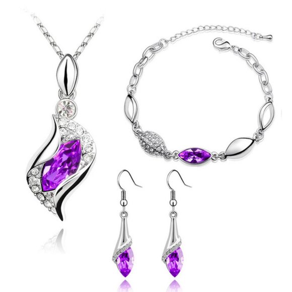 Crystal Rhinestone Drop Dangle Earrings & Bracelet & Pendant Necklace - Picture 1 of 2